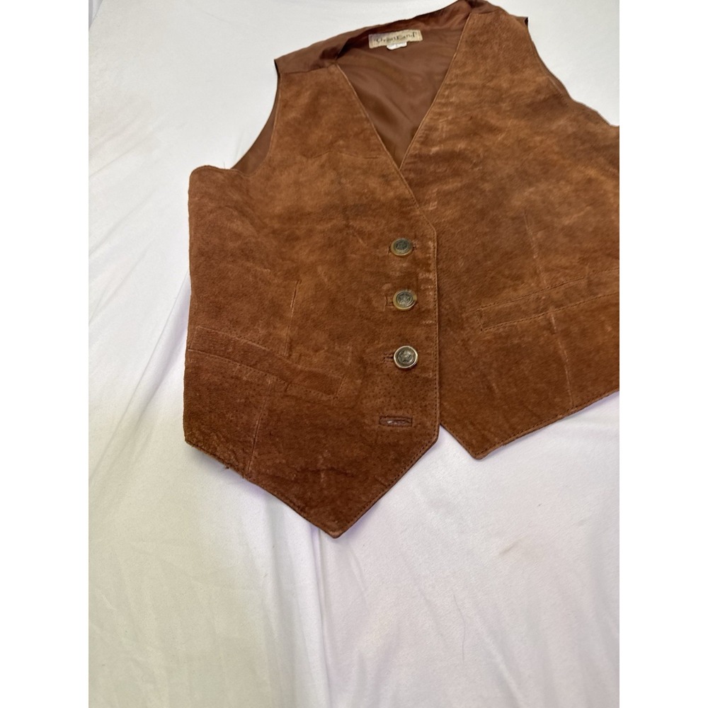 Vintage Greatland Vest Medium Brown Suede Leather Four Button Western Cowboy - Picture 3 of 8